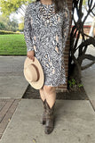 BQ15488 Multi color leopard printed w/side pockets long sleeve women dresses