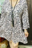 GJQ15312 Leopard printed 3/4 sleeve w/ruffle V-neckline w/side pockets women dresses