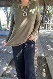 YMY15532 Dark Green solid color long sleeve women top