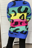 MY13437 Multi color leopard knitted long sleeve women sweater/tunic