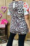 XCH12317 Floral & leopard multi color printed short sleeve women top