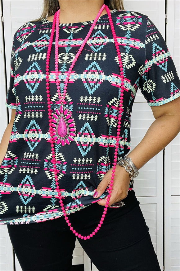 XCH15268 Mom and Me Aztec multi color printed short sleeve women tops wholesale(CS4)