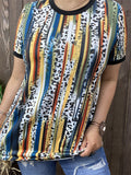 XCH11860 Serape&Leopard multi color printed short sleeves women tops