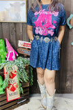 XCH14366 Fuchsia boot graphic blue leopard printed short sleeve w/side pockets women dress