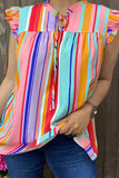 GJQ14903 Striped printed ruffle short sleeves women blouse w/string