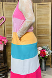 XCH15894 Block pink/mint/yellow/white multi color printed sleeveless women dress w/side pockets