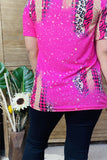 XCH12443 "DESERT VIBES" cactus multi color printed short sleeve pink women top