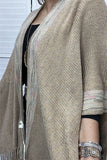 TTY11095 Beige & multi color shawl w/tassels for women