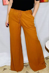 Women's pant wholesale Tan color loose straight w/side pockets YMY15523