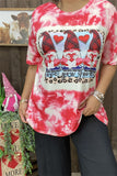 DLH14581 "Love you gnome"words&holiday graphic fuchsia tie dye printed short sleeve women top