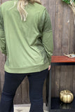 GJQ15536 Green solid color w/green lace tighten cuff long bottom sleeve side split front short/back more long women tops