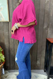 GJQ15661 Plum Bell w/ruffle short sleeve  loose women blouse