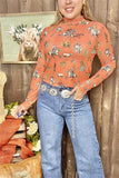 YMY14029 Riding horse western mesh tighten coral women tops w/long sleeve (DS12)