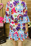 GJQ15875 Paisley&floral multi color printed 3/4 sleeve w/ruffle women dress w/side pockets