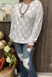 BQ15549 Sunflower printed in the gray background fabric long sleeve women tops