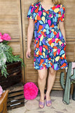XCH15945 Multi color graphic&leopard printed short sleeve women dress w/side pockets