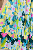 GJQ15229 Turquoise/D.green multi color printed short sleeve women dress w/elastic breast &side pockets