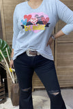 DLH8901 "BE MINE" heart multi color printed 3/4 sleeve women gray T-shirt for valentine holiday