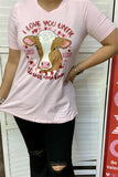 DLH10486 "I LOVE YOU UNTIL THE COWS COME HOME" Cow multi color printed women pink T-shirt