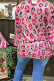 GJQ15750 Pink/fuchsia Leopard multi color printed 3/4 bell sleeve women tops