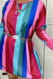 BQ6972  Multi-color striped long sleeve women dress w/waist band