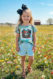 XCH0722-102H Horse shoe & bull skull printed short sleeve girl t-shirt A16S3