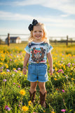 DLH0824-1 Horse shoe bull skull printed short sleeve girls top A16S3