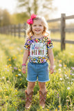 Blessed mini multi color leopard printed short sleeve girls top DLH0923-31