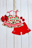Green & red watermelon 2pc ruffle girls set XCH0666-3H A11S1