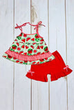 Green & red watermelon 2pc ruffle girls set XCH0666-3H A11S1