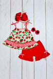 Green & red watermelon 2pc ruffle girls set XCH0666-3H A11S1