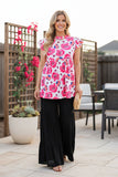 Chic floral printed baby doll & ruffle sleeves women's boutique blouse GJQ13593S (CS9)