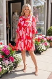 Pink graphic printed 3/4 sleeve w/ruffle women dress GJQ15824 AS4