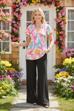 Shop multi color patterns printed women blouse w/short sleeves GJQ16040 IS8