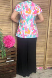 Shop multi color patterns printed women blouse w/short sleeves GJQ16040 IS8