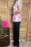 Shop multi color patterns printed women blouse w/short sleeves GJQ16040 IS8
