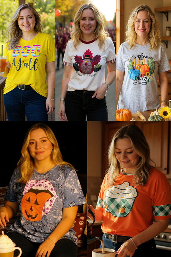 Halloween clearance women's t-shrit brand new 5pc $24.99 mix pattern and size, No return, No refund