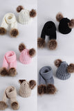 Knitted matching hat & scarf with pompoms one size for kids