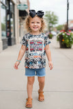 Blessed cow printed girl t-shirt & shorts 2pc girls set XCH0722-14H/XCH09001 A16S3