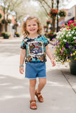 JUST A Small town girl t-shirt & blue shorts 2pc girls set XCH0722-3H/XCH09002