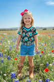 Western boots & floral printed girls t-shirt & denim shorts girls set DLH10821-3/XCH09002