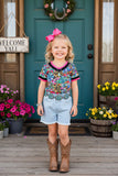 Western girls t-shirt & blue shorts 2pc girls set DLH1215-26/XCH09001 A16S4