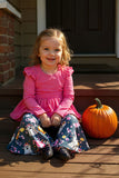 Pink & gray ghost, roses, & pumpkins girls clothing set DLH2666 (9S6)