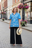 Blue bows printed puff short sleeve women blouse w/v-neckline XCH16669 IS3