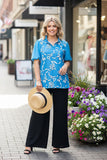 Blue bows printed puff short sleeve women blouse w/v-neckline XCH16669 IS3