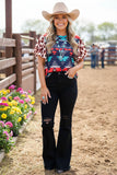 Western Aztec print & Leopard bell short sleeves women top GJQ14404 IS2