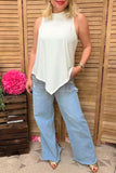 BQ14863 High low White sleeveless women top with rhinestone fringe FS11