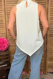 BQ14863 High low White sleeveless women top with rhinestone fringe FS11