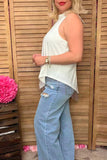 BQ14863 High low White sleeveless women top with rhinestone fringe FS11