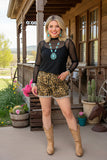 Women denim shorts wholesale Leopard shorts with pockets and trim S023 IS7